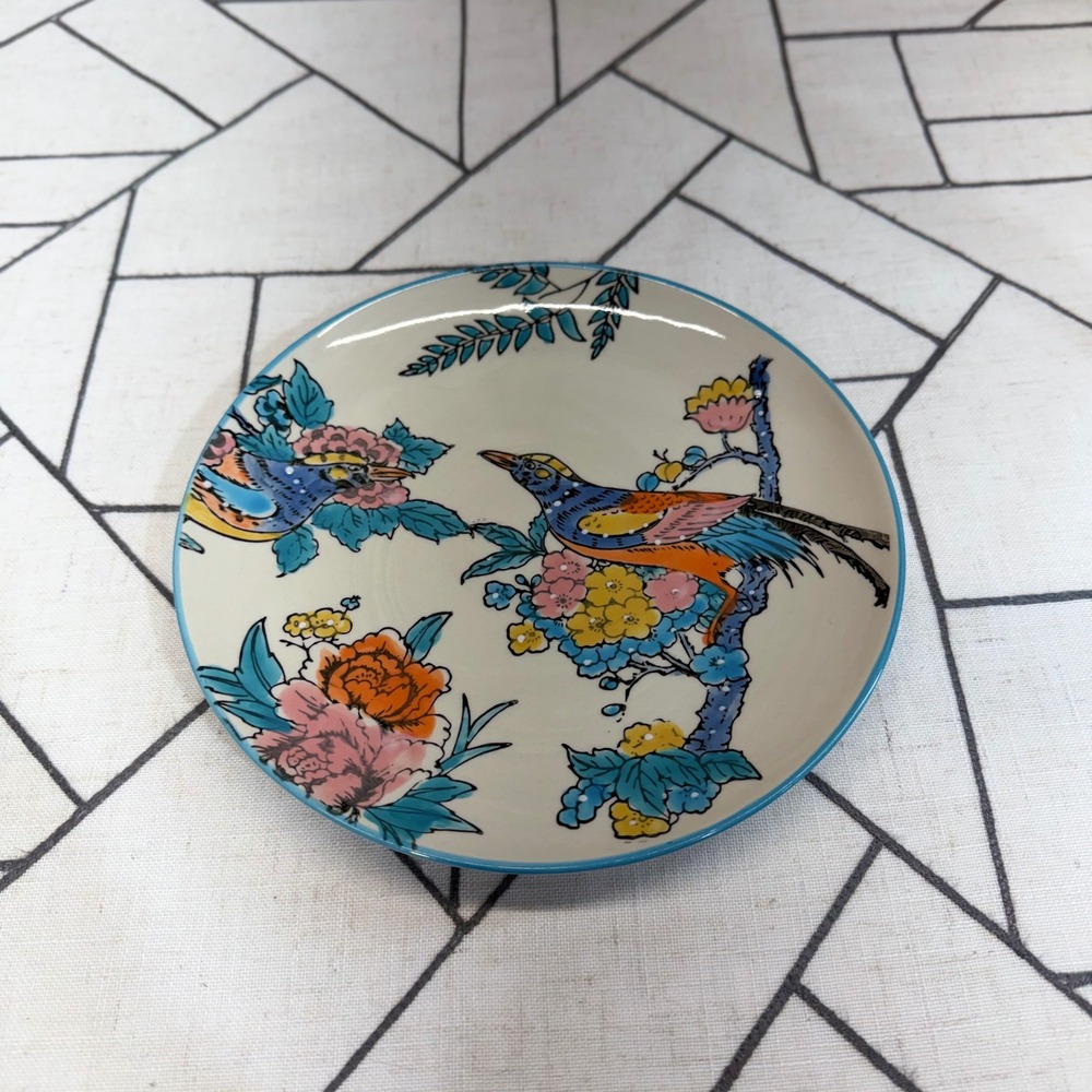 Royal Appetizer Plate 8" Cream Bird and Floral Chinoiserie Ceramic Side Dish